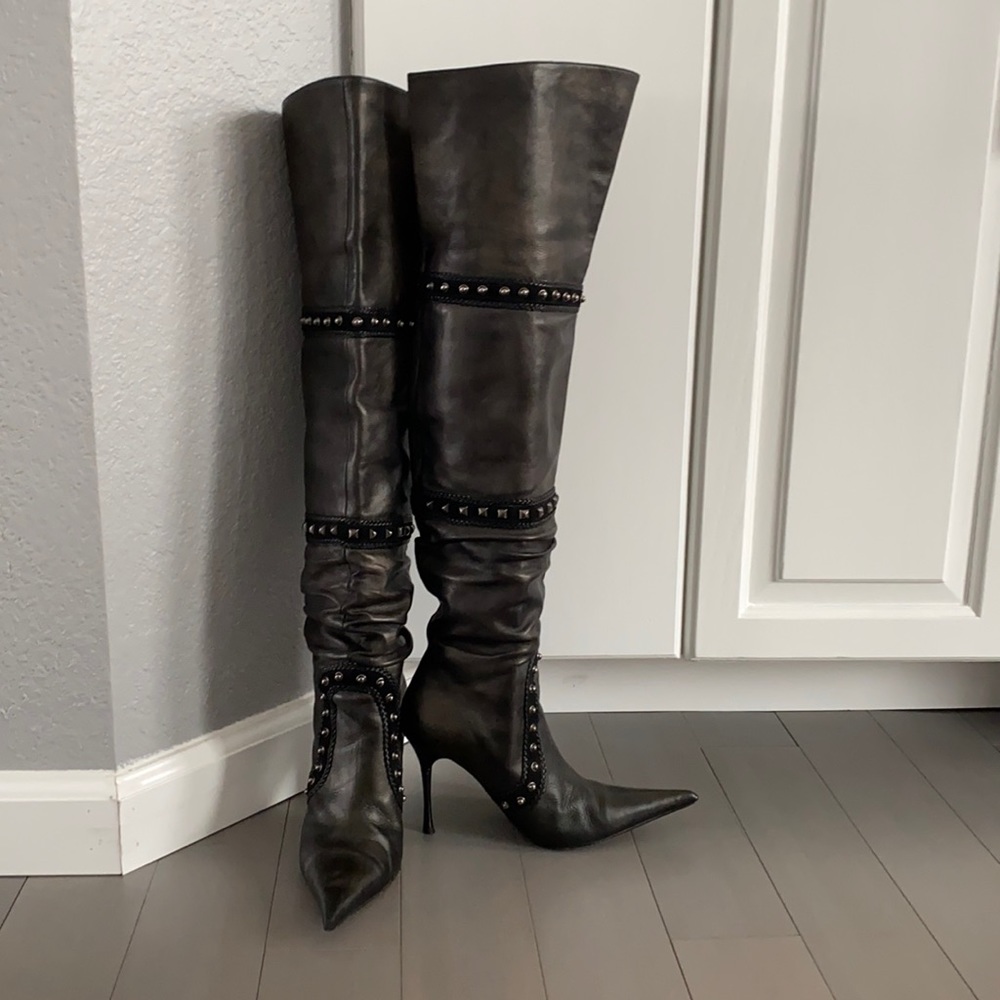 ALDO Charcoal Over-the-Knee Studded Boots-Size 7.5